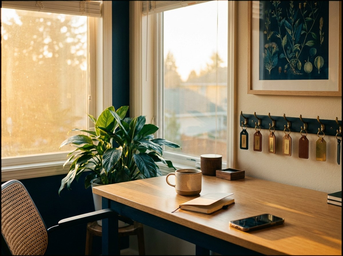 Organized home workspace representing steady income from an Airbnb co-hosting side hustle