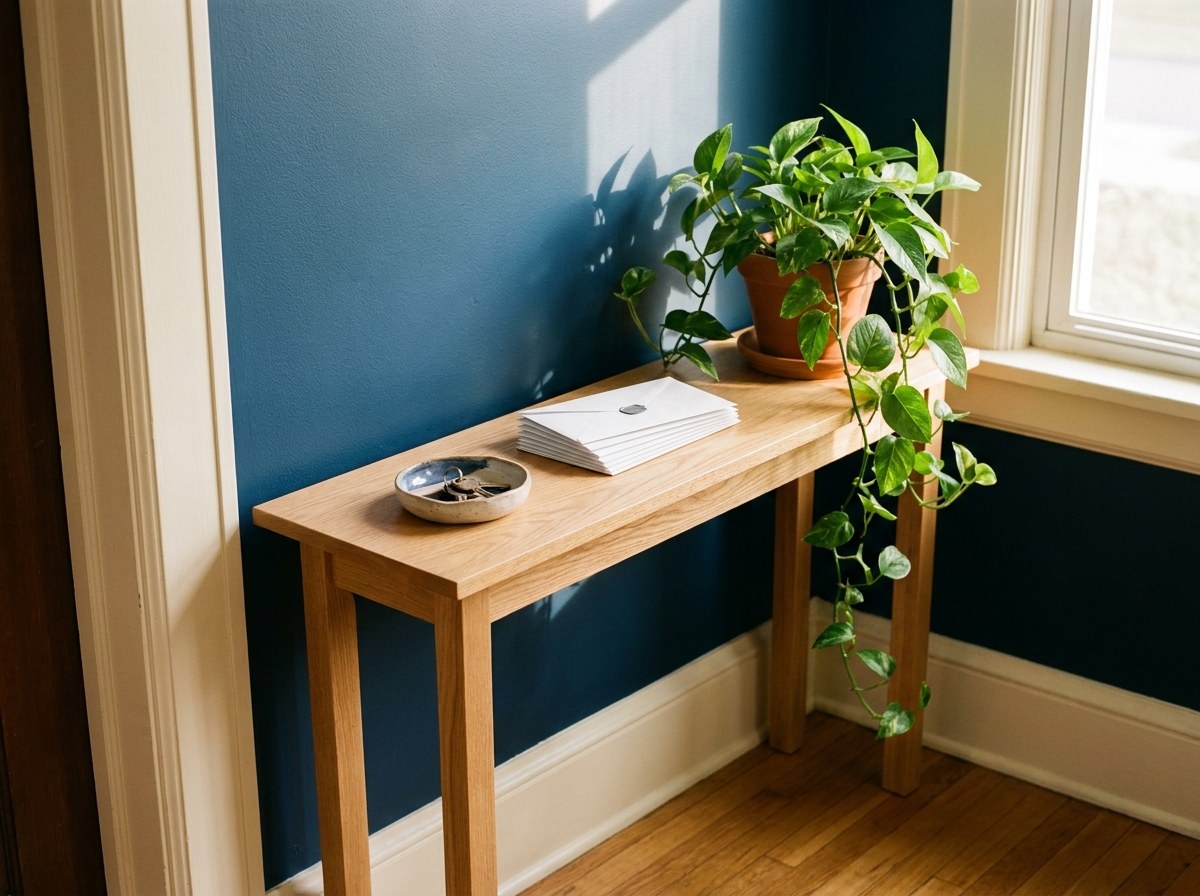 Calm organized home entryway representing the peace of mind that comes from knowing your bare-bones budget number