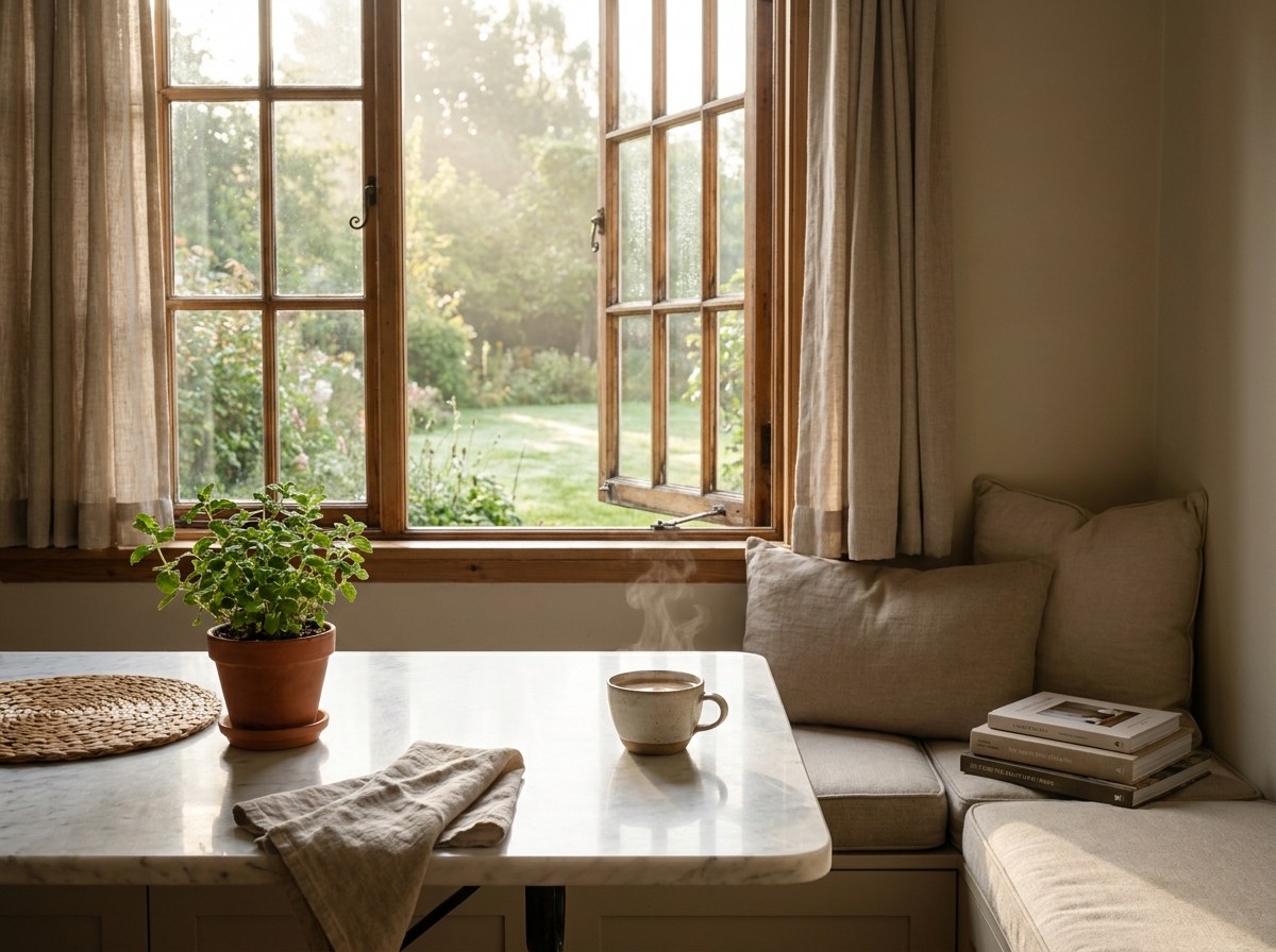 Calm sunlit breakfast nook showing the relaxed lifestyle that dividend investing for beginners can support