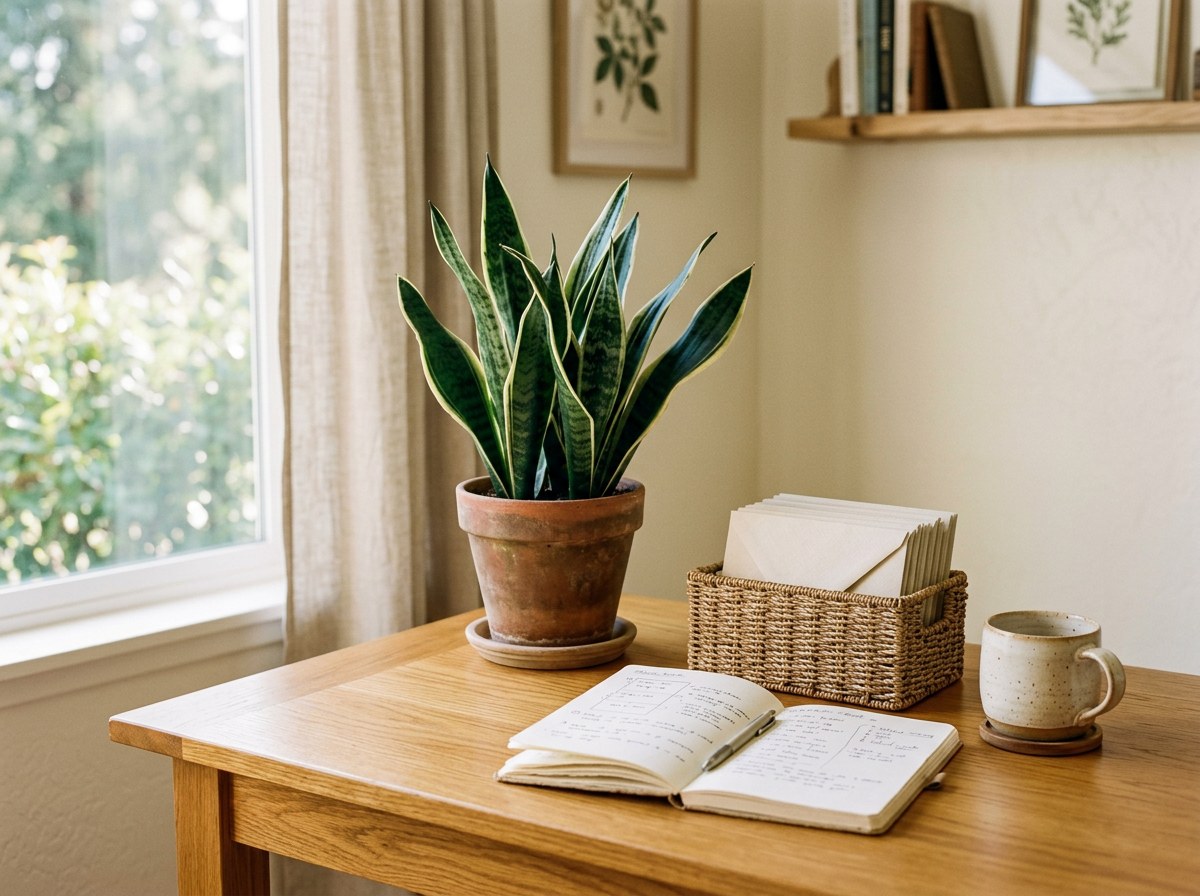 Real-world application of irregular income budgeting — calm organized home workspace