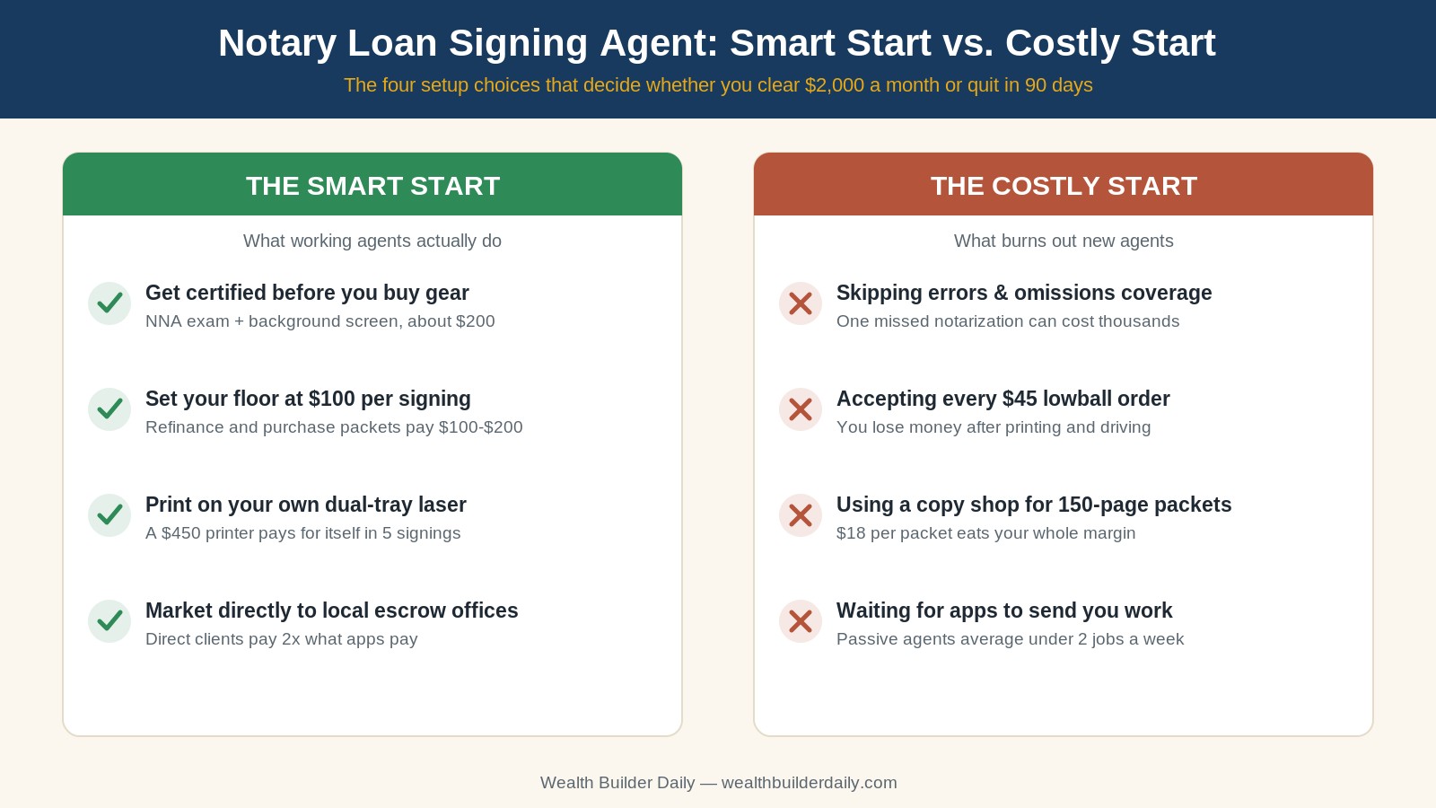 Notary loan signing agent smart start versus costly start comparison