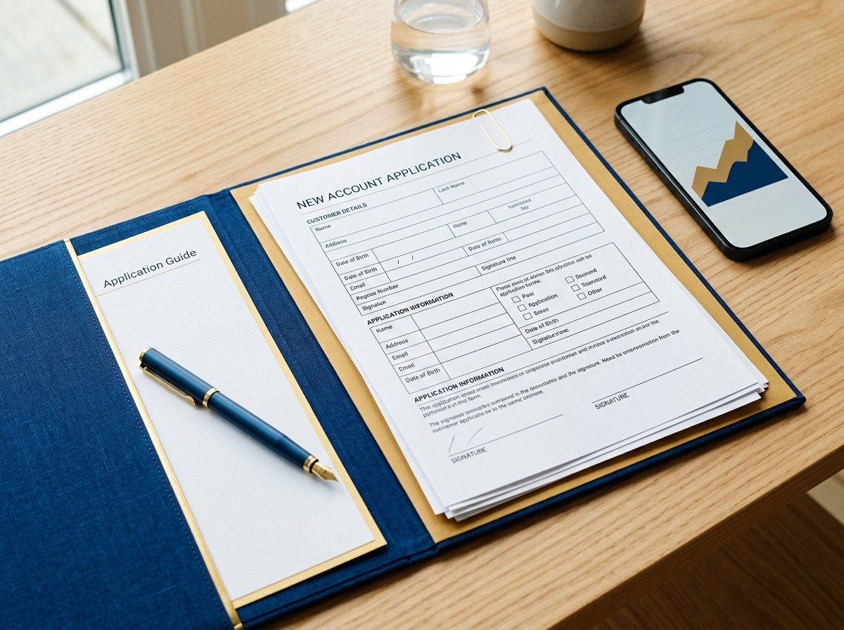 Contextual view of opening a brokerage account — new account paperwork and beginner investing setup
