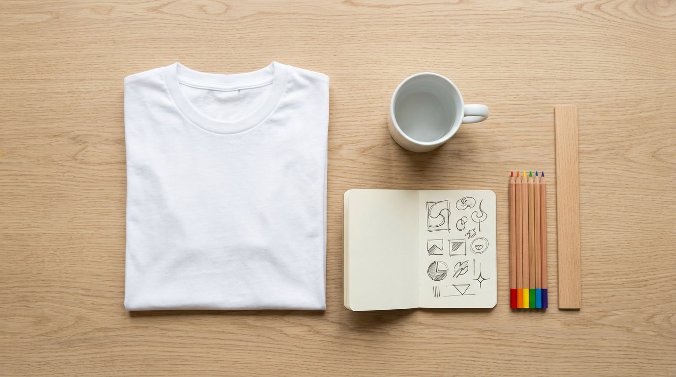 Print-on-demand side hustle overview — custom products flat-lay for passive income