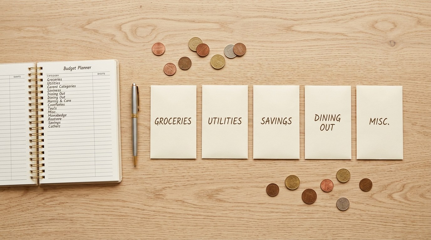 Flat-lay overview of a sinking fund budgeting system — sinking funds budget planning strategy
