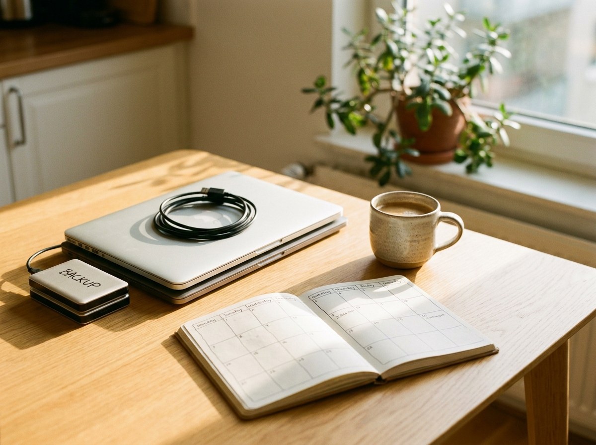 Organized home workspace showing the calm routine behind a steady video editing side hustle